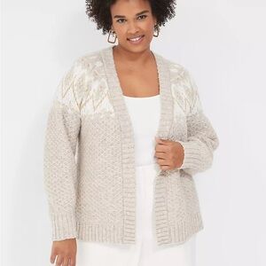 NWT Lane Bryant: Lurex Open-Front Fair Isle Cardigan
